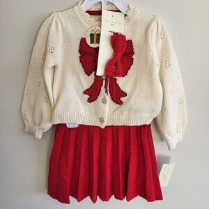 Max Studio 24 months Baby Red and Cream Sweater Set with Matching Bow Headband